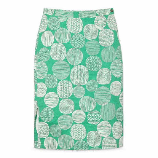 Lily & Me Women Green UK 12 Geometric Linen Blend Pencil Knee Skirt