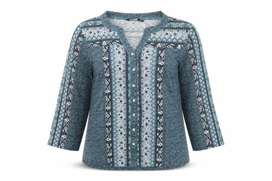 Isle Essentials Women’s Blue Paisley Cotton Button-Up Blouse UK 14