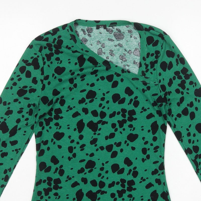 River Island Women Green Animal Print Basic V-Neck Top UK 14