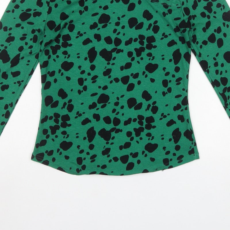 River Island Women Green Animal Print Basic V-Neck Top UK 14