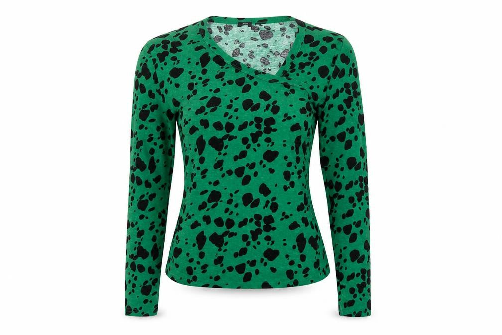 River Island Women Green Animal Print Basic V-Neck Top UK 14