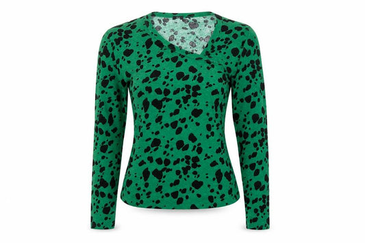 River Island Women Green Animal Print Basic V-Neck Top UK 14