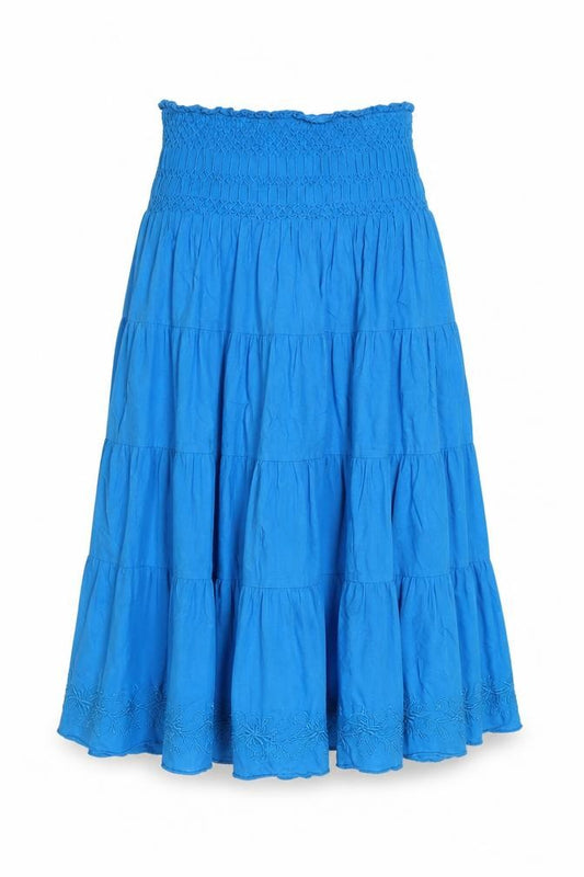 Lauren Ralph Lauren Women Blue S Peasant Embroidered Tiered Maxi Skirt