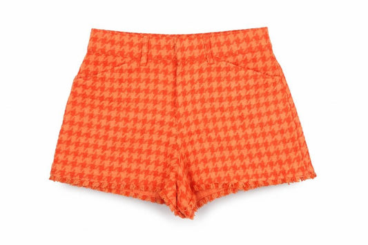 Zara Women Orange Houndstooth Fringe High Waist Shorts M