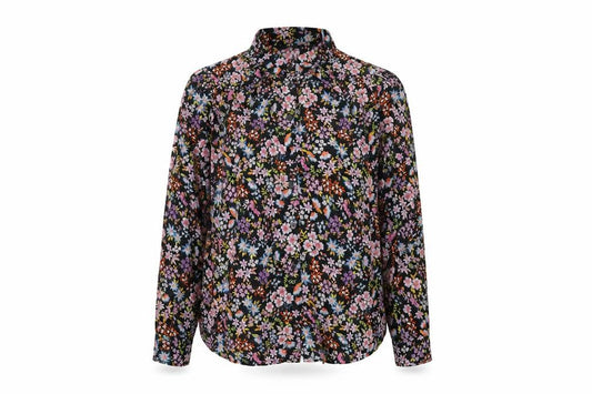 Marks and Spencer Women Black Floral Cotton Button-Up Blouse UK 12