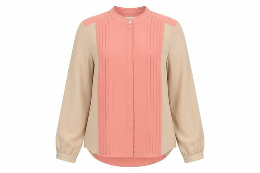 Laura Ashley Women Pink Beige UK 14 Colourblock Pleated Blouse
