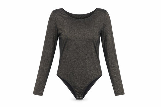 Superdry Women Black Gold Metallic Long Sleeve Bodysuit L
