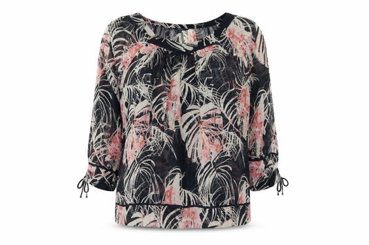 Next Women’s Black Floral Chiffon Blouse UK 16 3/4 Balloon Sleeve