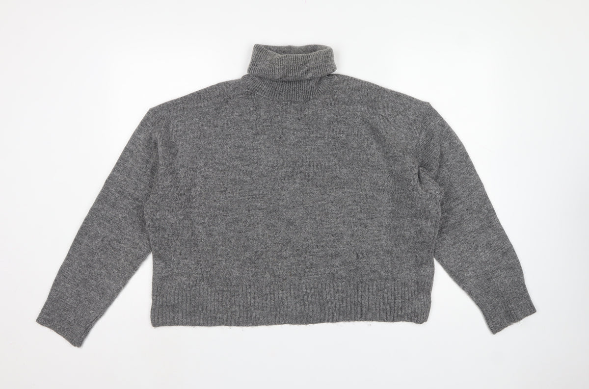 Zara Women Grey UK 12 Roll Neck Knit Pullover Jumper Long Sleeve