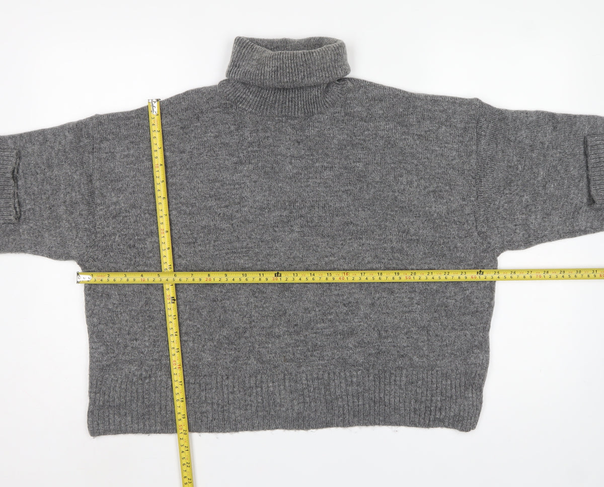 Zara Women Grey UK 12 Roll Neck Knit Pullover Jumper Long Sleeve