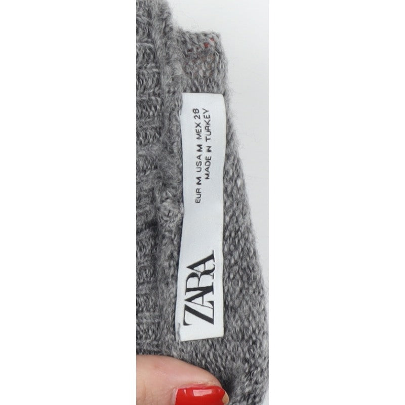 Zara Women Grey UK 12 Roll Neck Knit Pullover Jumper Long Sleeve