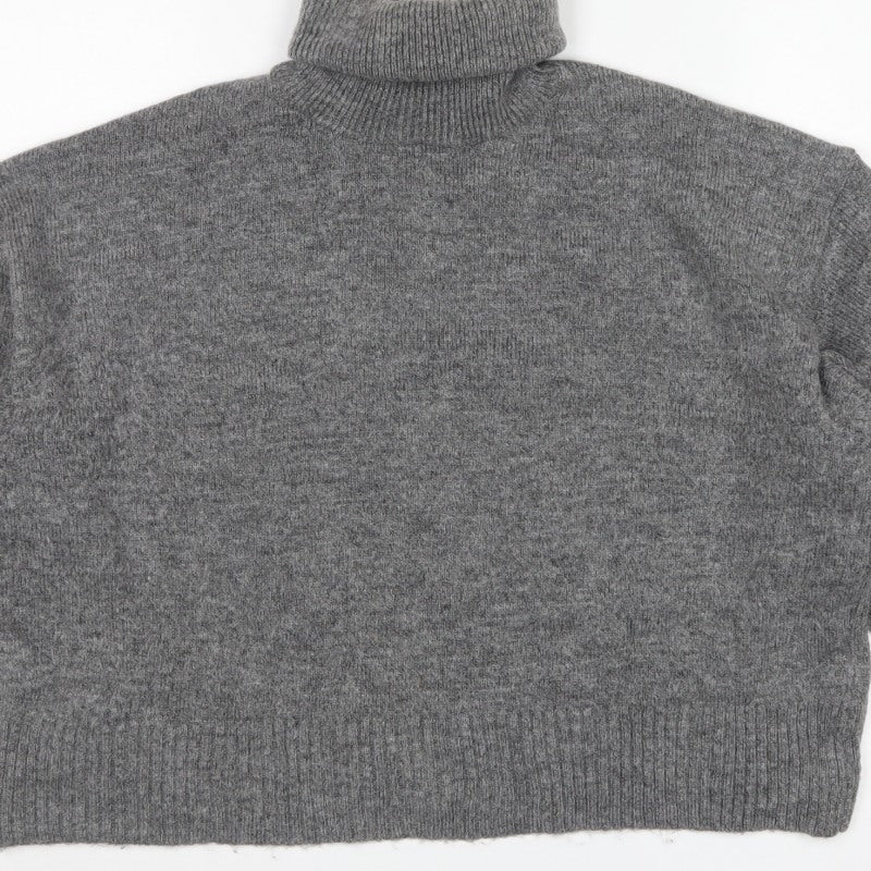 Zara Women Grey UK 12 Roll Neck Knit Pullover Jumper Long Sleeve