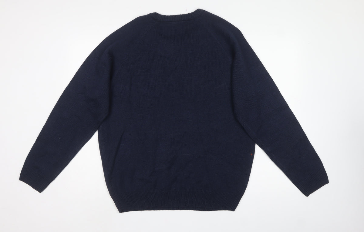 Cotton Traders Men’s Blue L Christmas Reindeer Help for Heroes Jumper