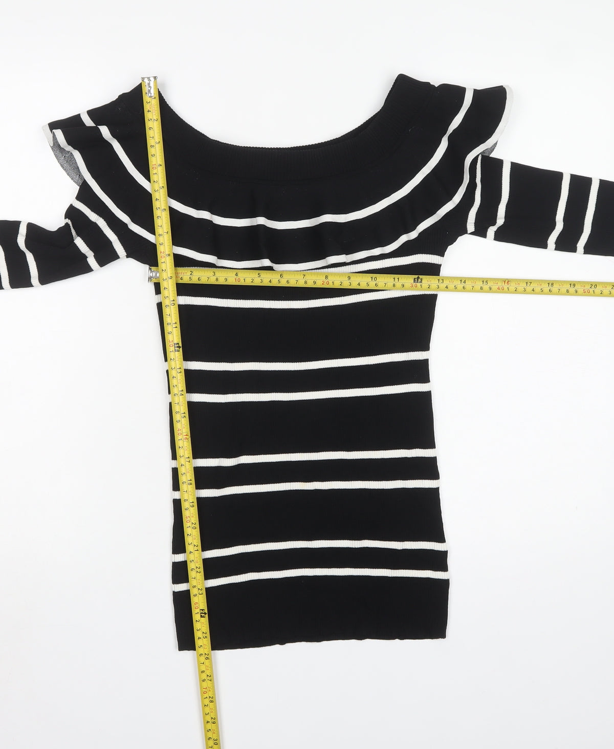 Next Women’s Black White Striped Ruffle Bardot Jumper UK 16