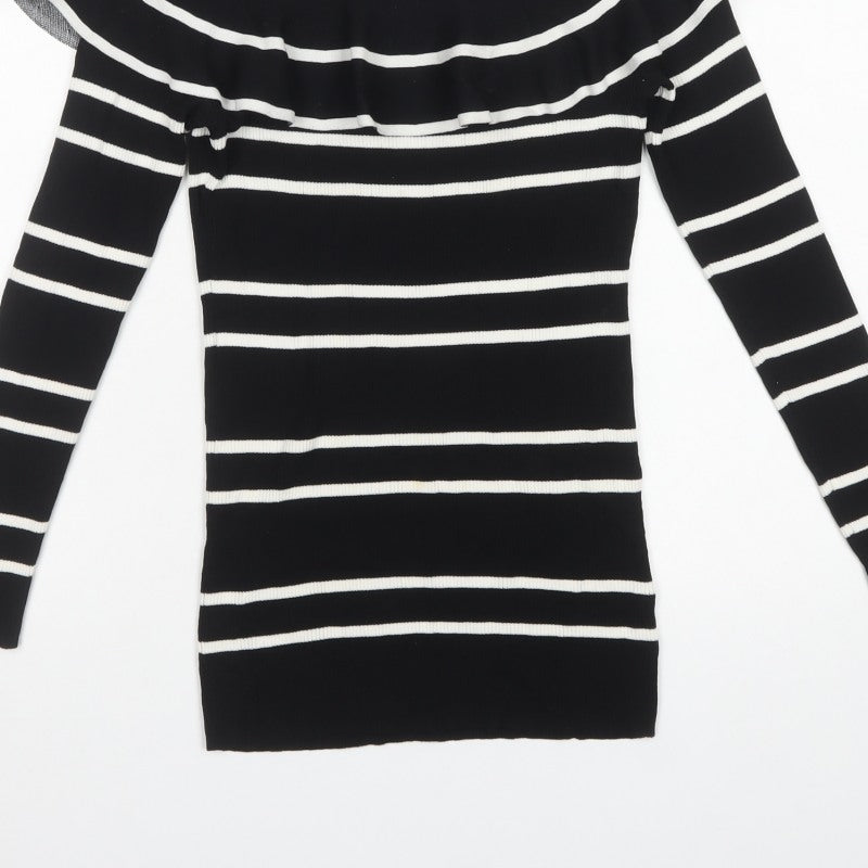 Next Women’s Black White Striped Ruffle Bardot Jumper UK 16