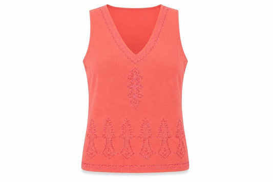 Wallis Women Pink Size 14 Sleeveless V-Neck Beaded Knit Tank Top