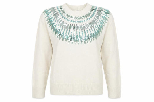 Marks & Spencer Women Green M Sequin Embroidered Crew Neck Jumper