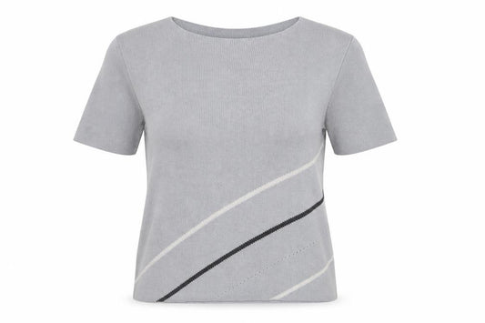 Bhs Women Grey UK 16 Striped Short Sleeve Knit Jumper