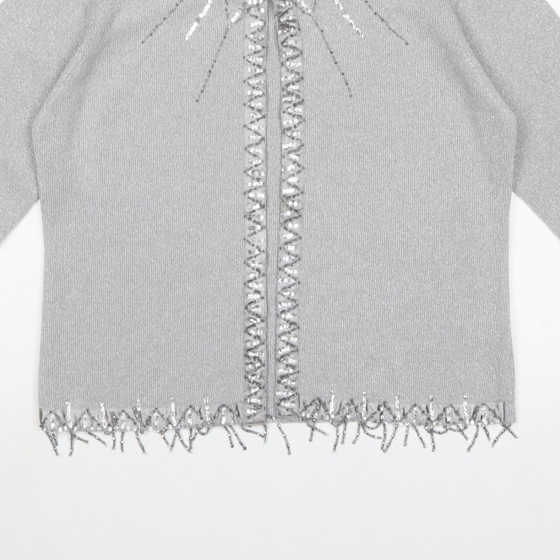 Berkertex Women’s Silver Sequin Fringe Knit Cardigan Size 20