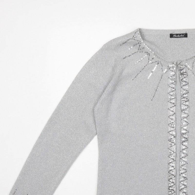 Berkertex Women’s Silver Sequin Fringe Knit Cardigan Size 20
