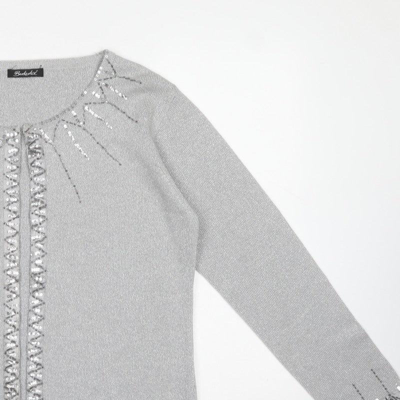 Berkertex Women’s Silver Sequin Fringe Knit Cardigan Size 20
