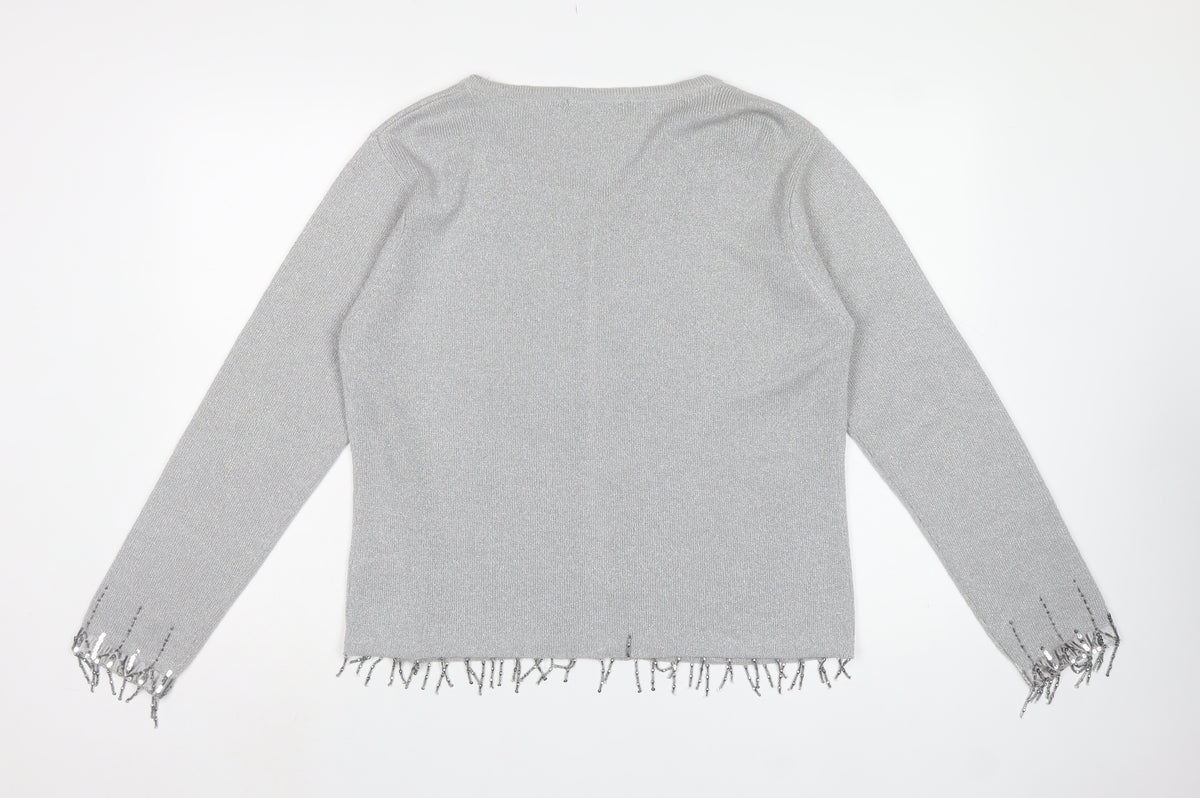 Berkertex Women’s Silver Sequin Fringe Knit Cardigan Size 20