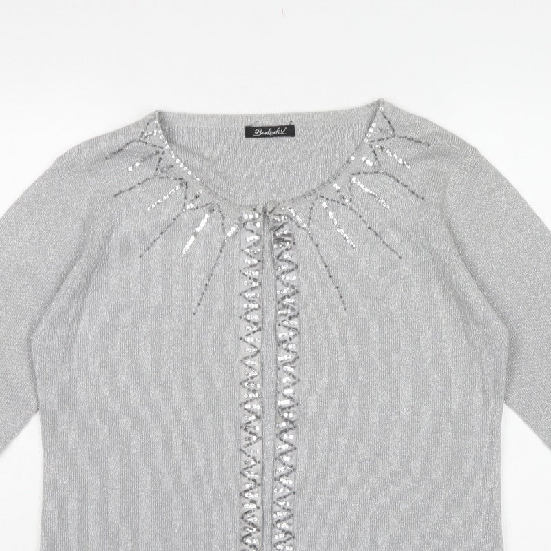 Berkertex Women’s Silver Sequin Fringe Knit Cardigan Size 20