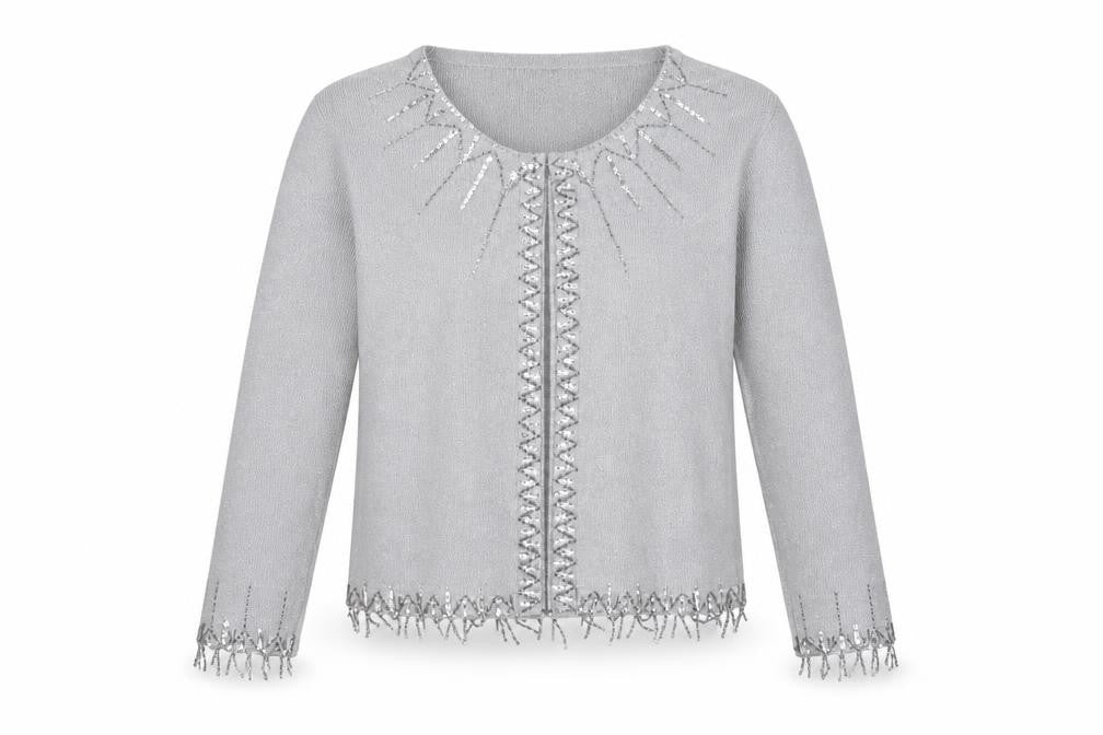 Berkertex Women’s Silver Sequin Fringe Knit Cardigan Size 20