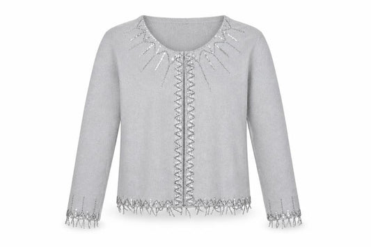 Berkertex Women’s Silver Sequin Fringe Knit Cardigan Size 20