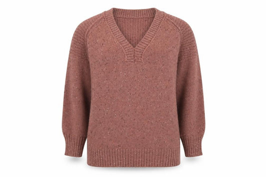 Next Women Pink L Petite V-Neck Nep Knit Pullover Jumper