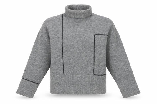 Zara Women Grey Roll Neck Knit Pullover Jumper Size M Pockets