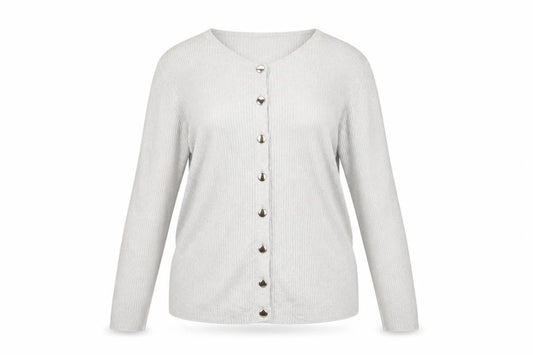 Marks & Spencer Women's Silver L Rib Knit Button Cardigan Long Sleeve