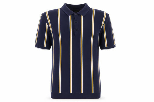 Marks and Spencer Men Blue M Striped Cotton Rich Knit Polo
