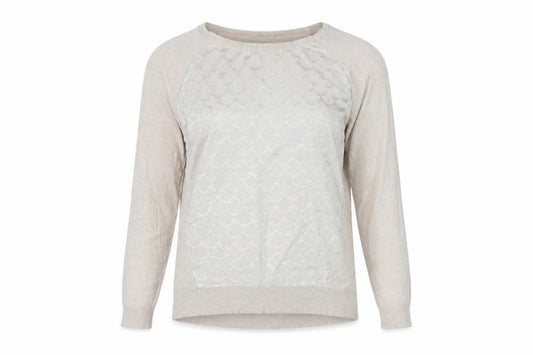 Oasis Women Beige S Floral Panel Raglan Knit Pullover Jumper