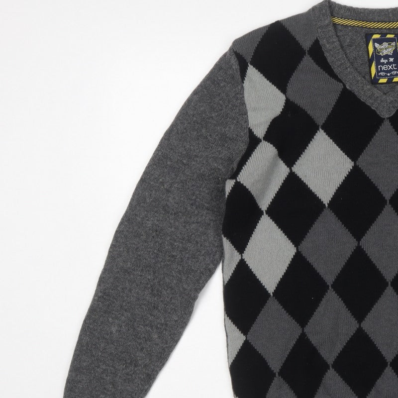 Next Men’s Grey Argyle Wool Blend V-Neck Pullover Jumper Size M