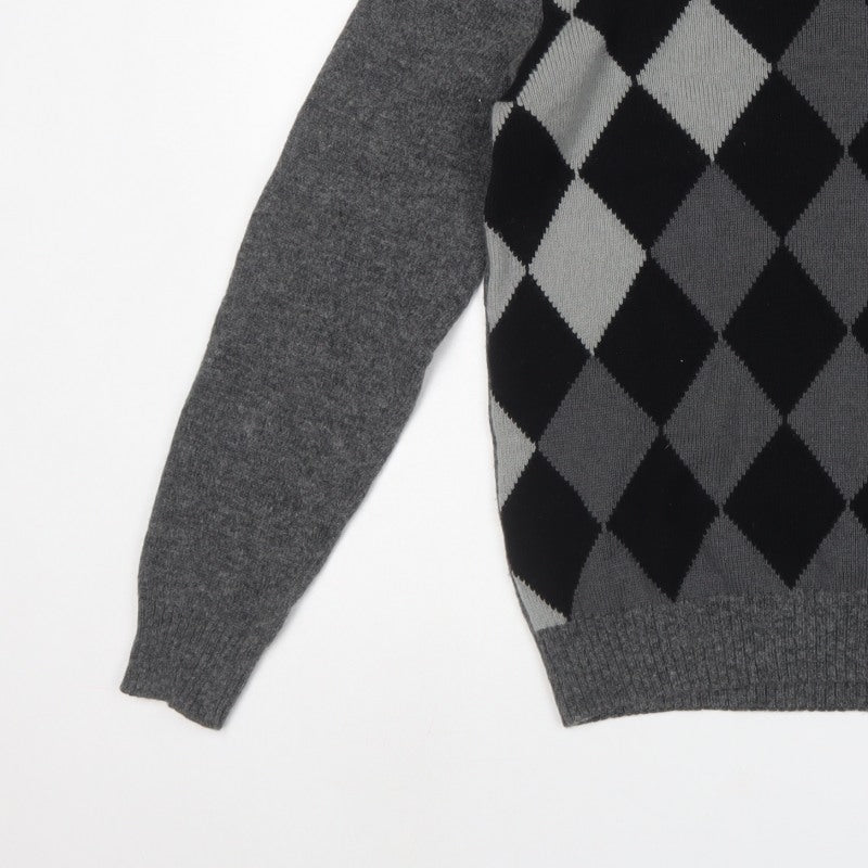 Next Men’s Grey Argyle Wool Blend V-Neck Pullover Jumper Size M