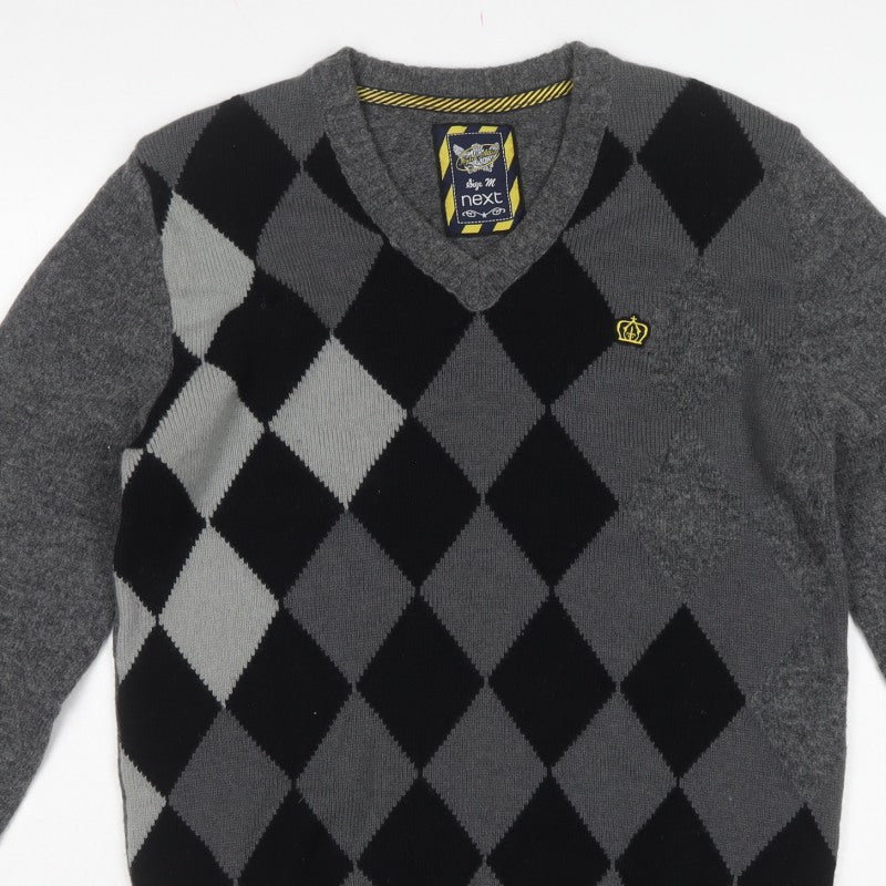 Next Men’s Grey Argyle Wool Blend V-Neck Pullover Jumper Size M