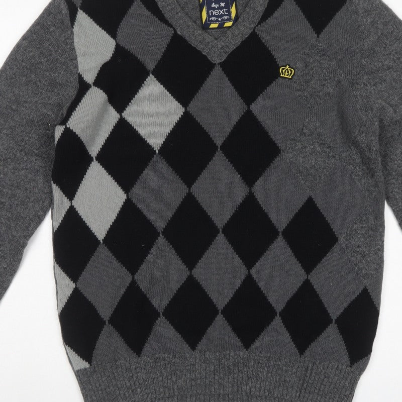 Next Men’s Grey Argyle Wool Blend V-Neck Pullover Jumper Size M