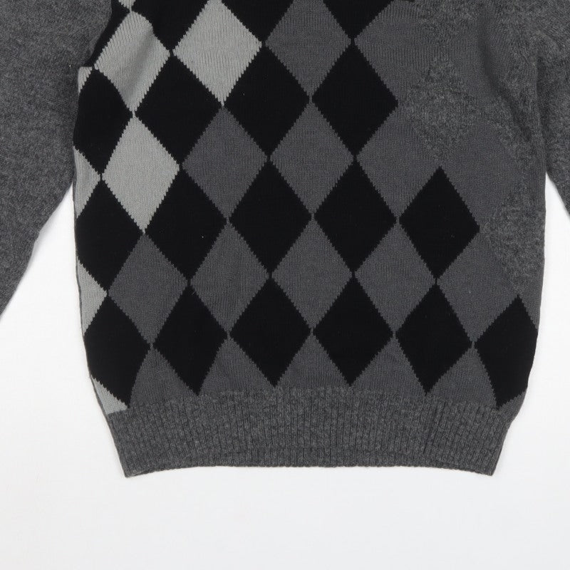 Next Men’s Grey Argyle Wool Blend V-Neck Pullover Jumper Size M