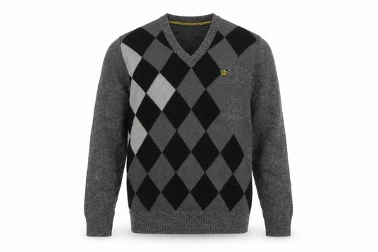 Next Men’s Grey Argyle Wool Blend V-Neck Pullover Jumper Size M