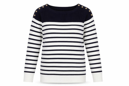 Seraphine Women’s Blue White Striped Maternity Jumper UK 14 Button