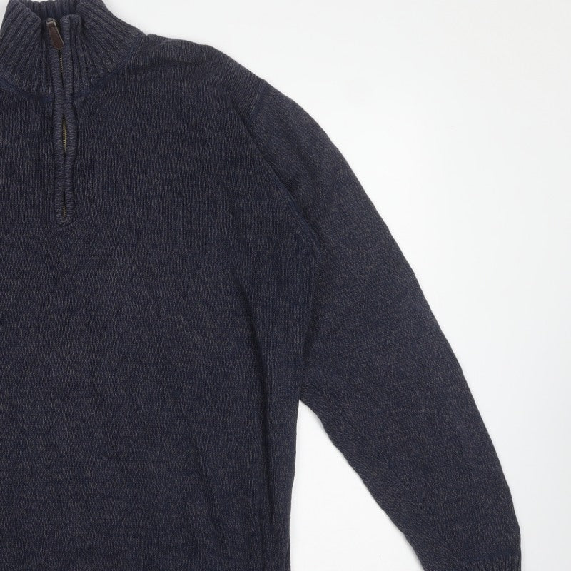 Mountain Warehouse Men's Blue L 1/4 Zip High Neck Knit Jumper