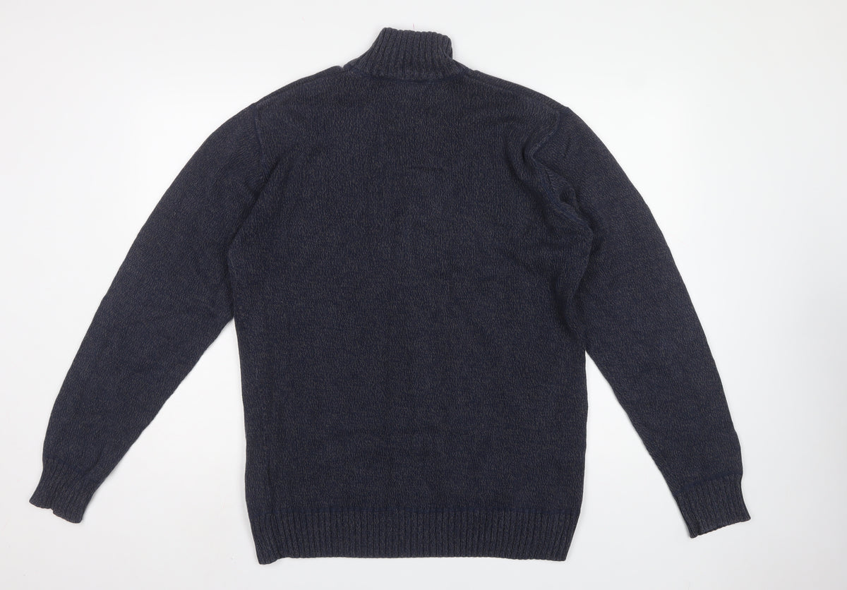 Mountain Warehouse Men's Blue L 1/4 Zip High Neck Knit Jumper