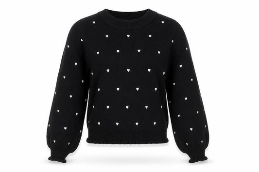 Majestic Legon Women’s Black M Heart Embroidered Balloon Sleeve Jumper
