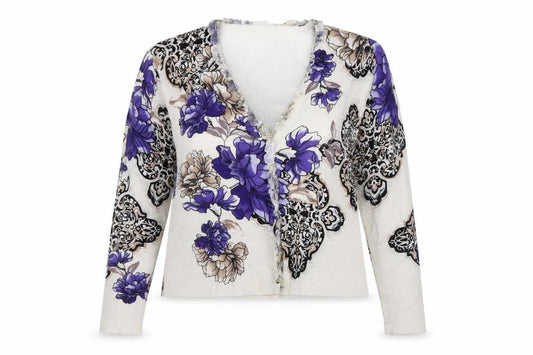 Roman Women’s Multicoloured Floral V-Neck Cardigan Size 16 Long Sleeve