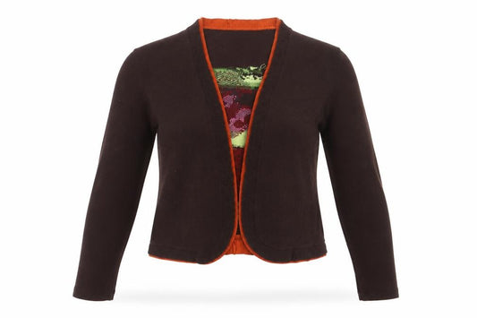 Fuego Woman Brown Floral Knit Open Cardigan XL Long Sleeve