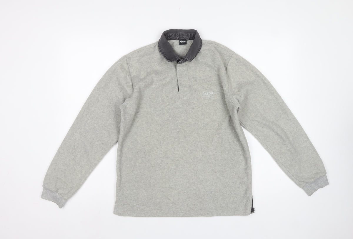 Cotton Traders Men’s Grey S Fleece Collared Henley Sweatshirt