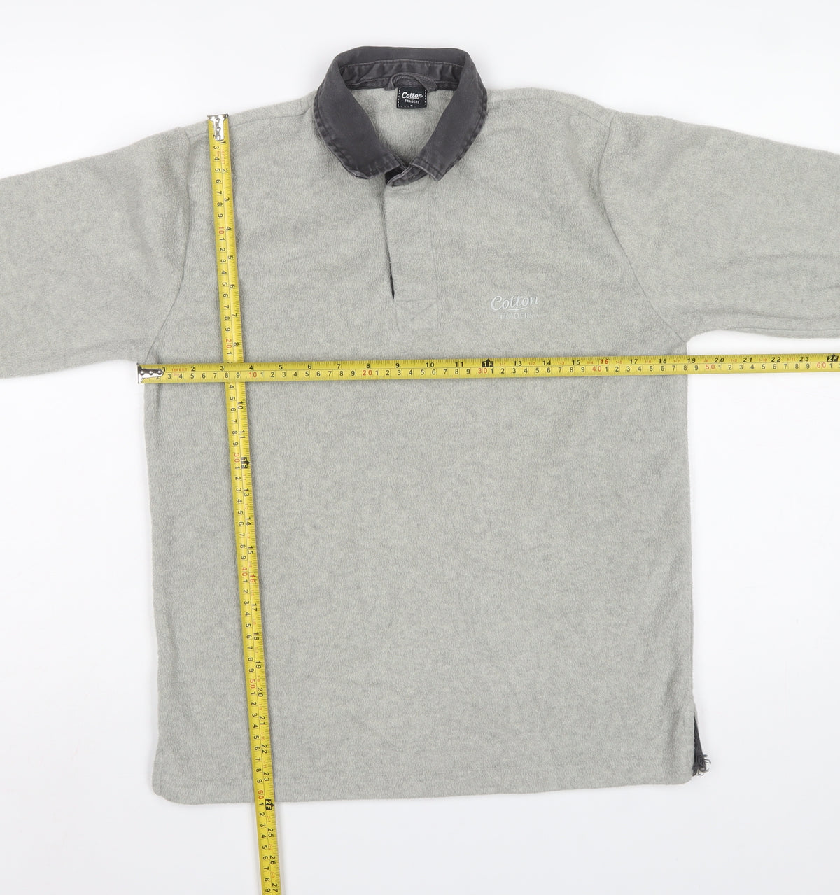 Cotton Traders Men’s Grey S Fleece Collared Henley Sweatshirt