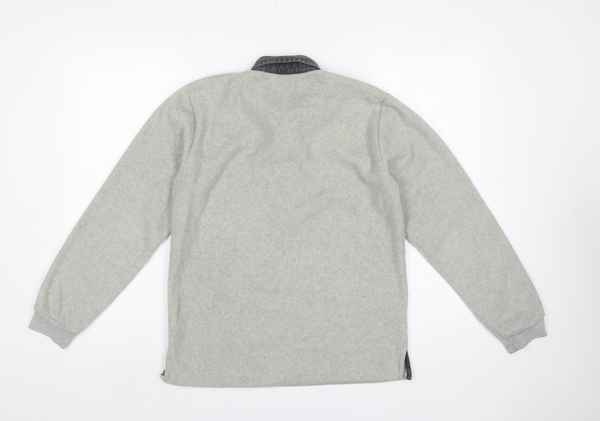 Cotton Traders Men’s Grey S Fleece Collared Henley Sweatshirt