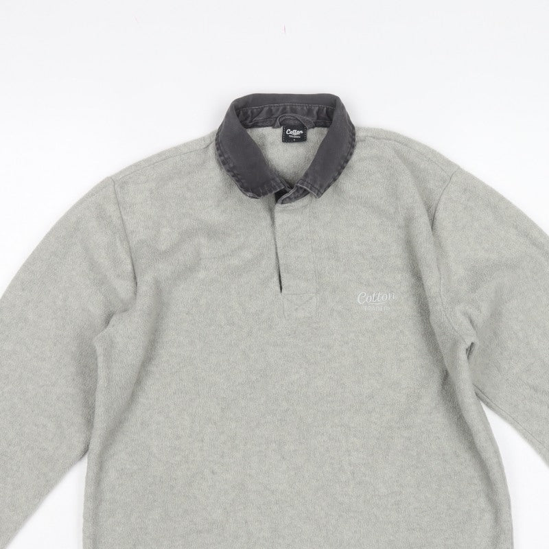 Cotton Traders Men’s Grey S Fleece Collared Henley Sweatshirt